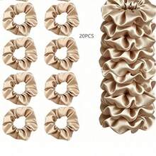 5/10/20 Pieces Of Khaki Ladies Elegant Solid Color Satin Hair Ring, Suitable For Daily Use, Sports, Vacation, Suitable For Curly Hair Accessories - Khaki - View 5