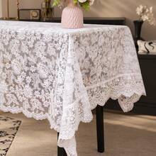 FLYINGCURTAINS White Floral Lace Rectangular Tablecloth, Semi Sheer Hollow Table Cover With Scalloped Edge, Vintage Table Cloth For Christmas Wedding Party Dining Table Decor - White - View 7