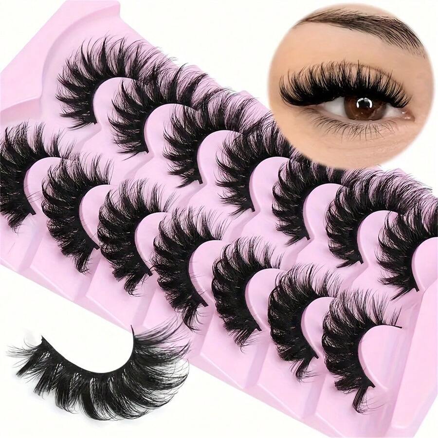 1pc New 7 Pairs D Curl Voluminous Russian Volume Natural Fluffy False Eyelashes, Classic Cat Eye Mink Fur False Eyelashes, Cross Fine Voluminous 5D False Eyelashes, Soft Natural Makeup Look Eyelash Extensions For Makeup, Create Natural Makeup Look - A - View 1