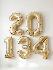 1 Set 40 Inch Large Light Gold Number Foil Balloons With Colorful Plush Balls, Platinum Number Birthday Balloons, Suitable For Birthday Party Decoration, Shower, Gathering (Self-Adhesive Plush Balls, Random Color) - View 3