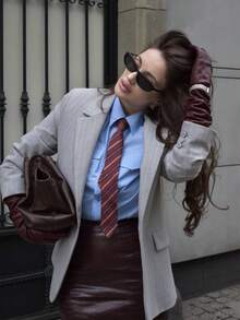 1pc Classic Striped JK Uniform Tie, For Students And Teenagers, British Plaid Pattern, Costume Party Tie Accessory - Burgundy - View 1