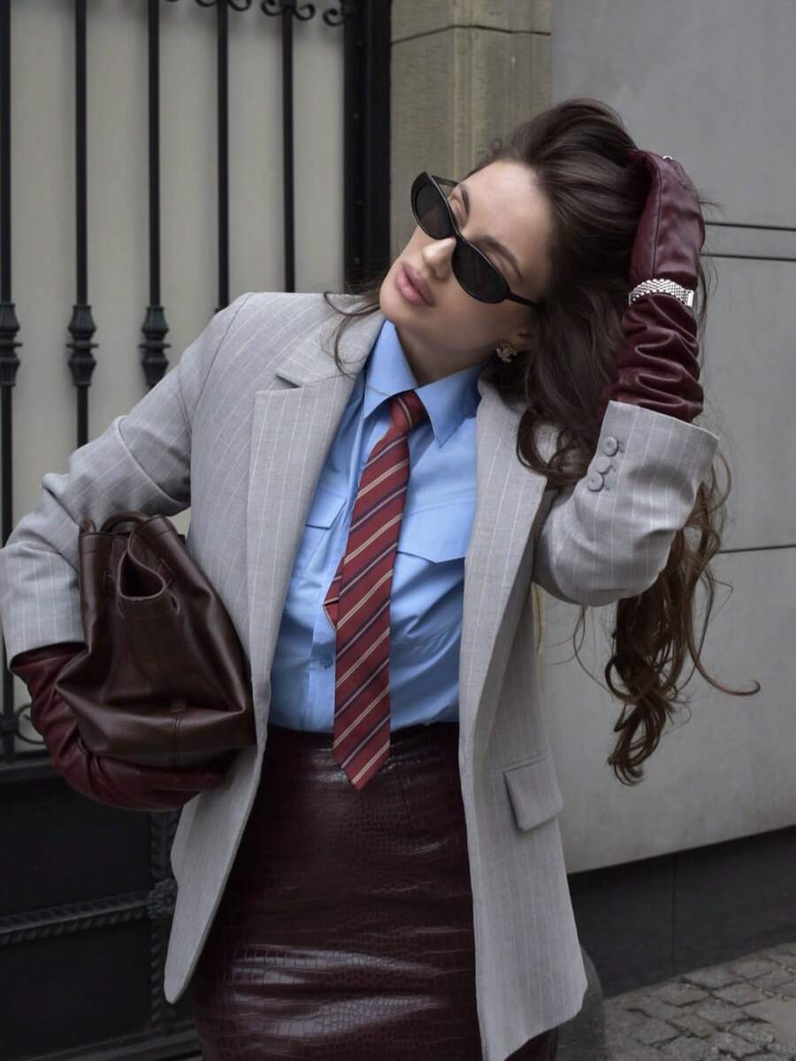 1pc Classic Striped JK Uniform Tie, For Students And Teenagers, British Plaid Pattern, Costume Party Tie Accessory - Burgundy - View 1