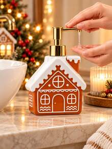 Exquisite Gingerbread House Shaped Press Soap Dispenser - Holiday Christmas Style Decor, Suitable For Hand Soap Or Dish Soap, Perfect For Bathroom And Kitchen Countertop - Multicolor - View 5