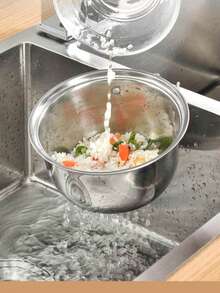 1pc Premium Stainless Steel Sink Strainer Basket - Heavy Duty Rust-Resistant Anti-Clogging Perforated Drain Basket, Suitable For Most Sinks - Easy To Clean Kitchen Vegetable, Fruit And Food Residue Filter - Modern Kitchen Accessory, Metallic Gloss Surface, Rust-Resistant Material - Thickened Stainless Steel [1 Pack] Hanging Drain Basket - View 1
