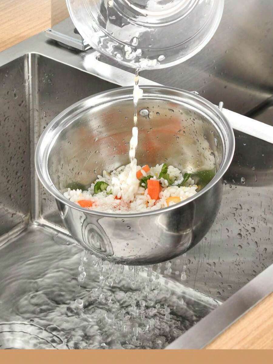 1pc Premium Stainless Steel Sink Strainer Basket - Heavy Duty Rust-Resistant Anti-Clogging Perforated Drain Basket, Suitable For Most Sinks - Easy To Clean Kitchen Vegetable, Fruit And Food Residue Filter - Modern Kitchen Accessory, Metallic Gloss Surface, Rust-Resistant Material - Thickened Stainless Steel [1 Pack] Hanging Drain Basket - View 1