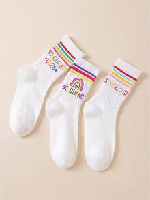 3 Pairs Women's Colorful Striped Mid-Calf Socks, Preppy Casual Tube Socks, Home & Sports Fashion Socks - Multicolor - View 2