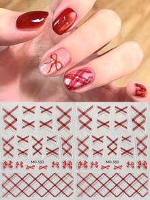 6/2PCS Cute Plaid Nail Art Stickers – Self-Adhesive 3D Designs Featuring Crisscross Patterns And Bows; Perfect For Winter Holiday Nail Decor And DIY Salon-Style Manicures. - Multicolor - View 13