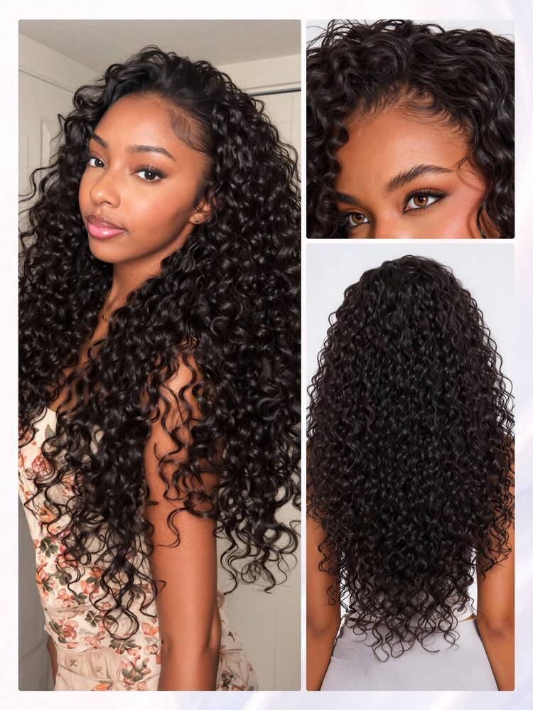 MEGALOOK Deep Curly 13x6 Lace Frontal Wig, Transparent Lace, 100% Human Hair, Glueless Wig, Pre-Plucked Hairline, Bleached Knots, Beginner Friendly, Breathable Cap Band With Drawstring - SNatural - View 3