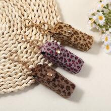1pc Y2K Leopard Print Storage Bag, Cute Faux Fur Mini Organizer With Keychain, Snap Button Storage Bag, Gift For Her - Multicolor - View 9