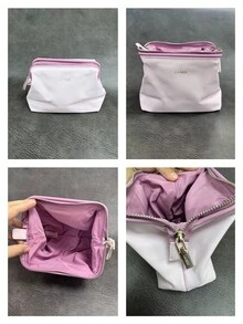 La Mer LAMER Light Pink Trapezoid Cosmetic Pouch, Zipper Makeup Storage Bag, Portable Travel Toiletry Organizer Gift Bag - Baby Pink - View 5