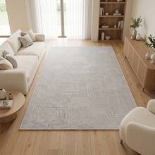 Washable Modern Minimalist Patterned Area Rug – Scandinavian Geometric Design, Contemporary Washable Carpet For Living Room, Bedroom & Home Decor - White - View 2