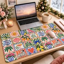 1pc Mediterranean Tile Style Colorful Patchwork Desk Mat, Multi-Purpose Makeup Nail Art Table Pad, Large Non Slip Desktop Protector S/M/L/XL - View 5