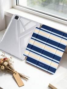 1件藍白條紋平板保護殼，相容 iPad Mini6/Mini7/10.2/10.5/10.9 (Air4-Air8)/Pro 11/10th Gen/A16/Pro 11 2024，彩繪圖案平板保護套，全透明壓克力背殼，三折支架，自動休眠/喚醒，內置筆槽，不含筆，部分機型附相機框 - 彩色 - 查看 6
