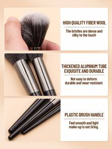 SEPROFE 10Pcs Professional Makeup Brush Set With Storage Bag, Large Fan Powder Brush, Blush Brush, Eyeshadow Brush, Concealer Brush, Ultra Soft Fibers Fit Face And Eyes For Natural Stereo Makeup, Easy To Use Makeup Tools - Black - View 3