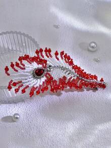 1Pc Exquisite Crystal Beaded Hair Clip Fashion Women's Hair Accessory Bridal Headpiece Suitable For Daily Wear Party Gathering Travel - Red - View 8