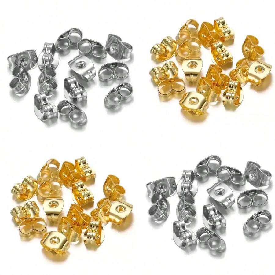 10/20/50/100pcs Stainless Steel Earring Backs 4.5x6mm, Earring Backs Ear Caps, Suitable For DIY Jewelry Making And Repair - Multicolor - View 1