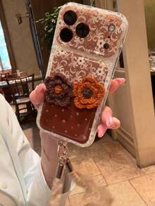 Vintage Colorblock Lace 3D Flower Phone Case Compatible With Apple 18 Pro Max, 17 Pro, 15, 16, 17 PM, 18 Pro, Creative Full Coverage Double Layer Shockproof Phone Cover For Women - Multicolor - View 4