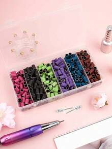 300pcs Nail File Strips, Suitable For Nail Grinder, Multiple Grit Sizes (#80, #100, #120, #150, #180, #240), Mixed Colors, Includes 2 Grinding Heads, Portable Storage Box, Nail Care Supplies - Multicolor - View 2
