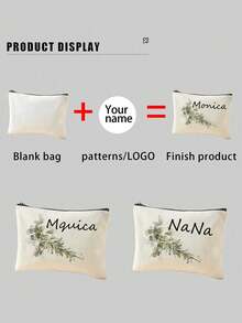Personalized Name Eucalyptus Makeup Bag, Customized Text Cosmetic Bag, Travel Toiletry Storage Bag, Bridesmaid Customized Gift, Birthday, Christmas, Wedding Favor - Multicolor - View 12
