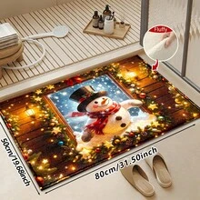 1pc Kitchen Floor Mat, Soft Faux Cashmere Material, Christmas Snowman Non-Slip Rug, Suitable For Home Entrance, Kitchen, Bathroom, Bedroom, Warm Pattern, Soft And Comfortable, Non-Slip And Durable, Holiday Atmosphere, Easy To Clean, Suitable For Multiple Scenes, Room Decor, Holiday Gift - Multicolor - View 11