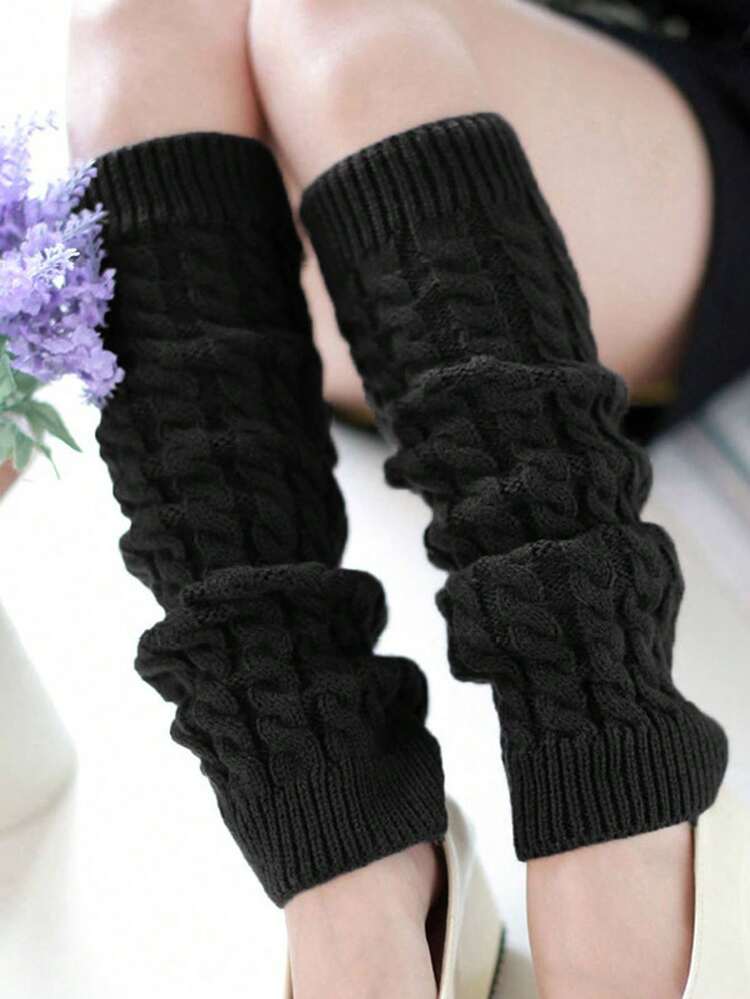 加厚針織花卉圖案腿套，保暖舒適，適合搭配靴子，女款冬季保暖腿套 - 彩色 - 查看 3