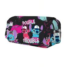 Lilo & Stitch Large Capacity Double Layer Zipper Design Durable Canvas Pencil Case Cartoon Anime Print Student Pencil Pouch Children Stationery Storage Bag Boys Girls School Supplies - Multicolor - View 9