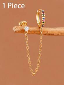 1 Piece 18K Gold Plated Chain Dangle Drop Earrings And Zirconia Pendant Hoop Earring For Women Vacation Party Jewelry Accessories - Chain Earrings 1PC - View 13