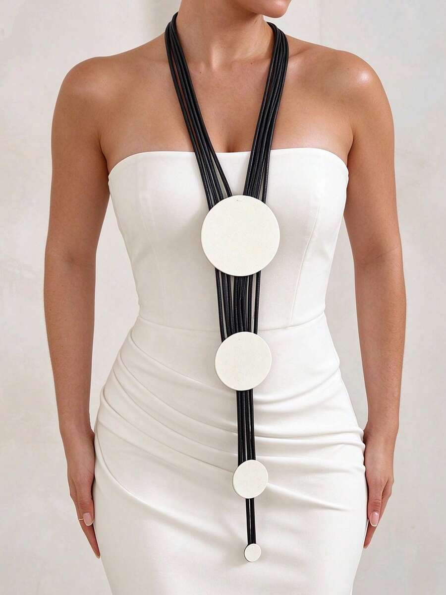 MARLIWOO 1pc Exaggerated Gothic Style Unique Niche Elegant Banquet Party Jewelry Long Black Necklace - Black - View 1