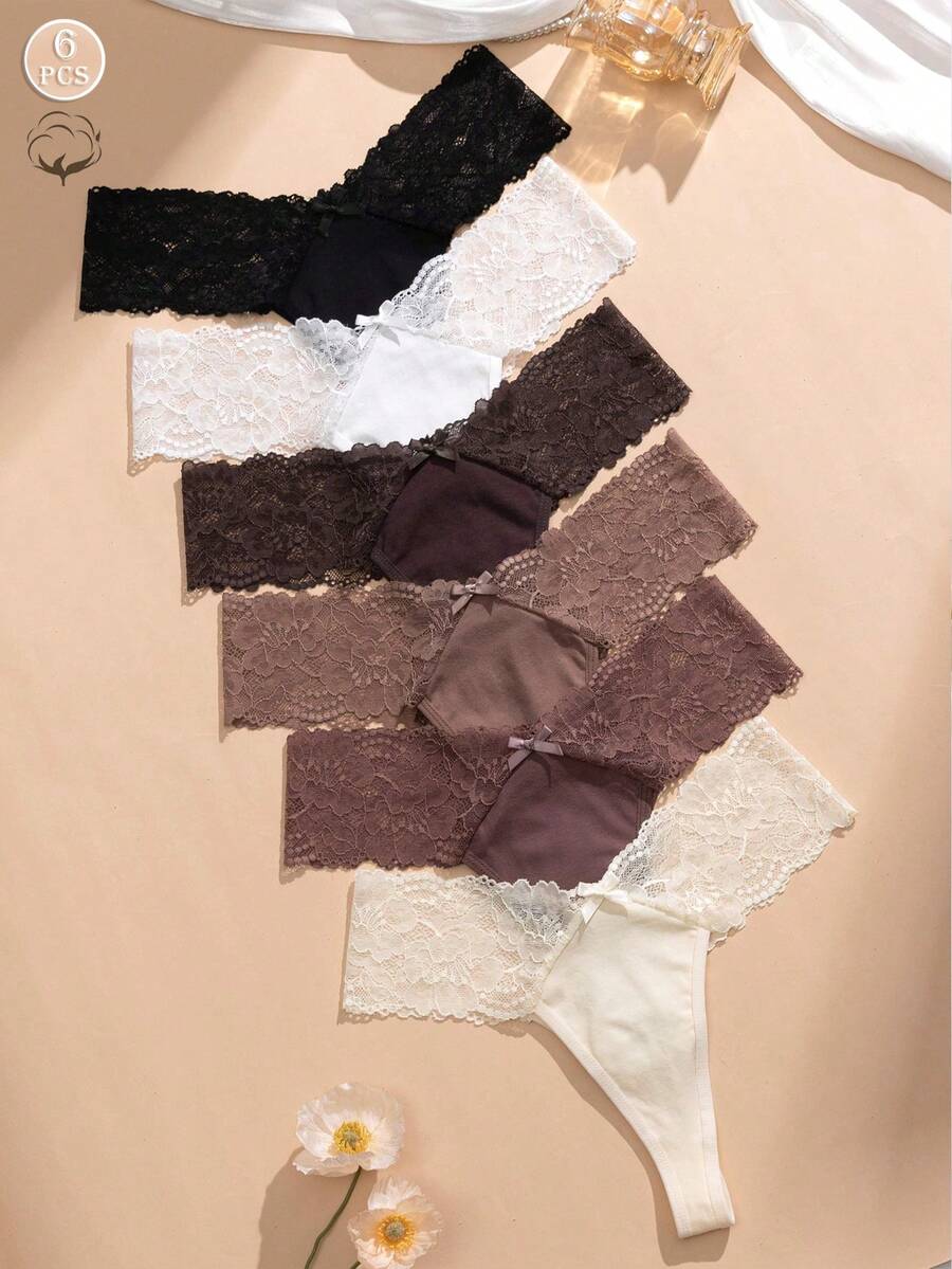 6件組女款性感無縫棉質丁字褲內褲內衣 - 彩色 - 查看 1