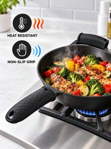 4pcs Thickened Silicone Pot Handle Covers, Heat-Resistant Non-Slip Honeycomb Textured Handle Sleeves, Suitable For Cast Iron Skillet, Ceramic Pot, Wok And Frying Pan, Kitchen Cooking And College Dorm Essentials - Multicolor - View 3
