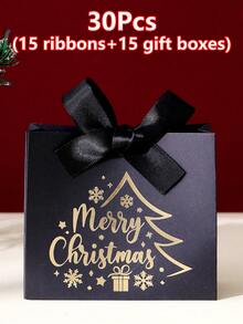 30pcs Christmas Gift Box Set, Gold Foil Merry Christmas Christmas Tree Pattern, Green Paper Gift Boxes With Satin Ribbon, Elegant Holiday Party Candy Packaging, Christmas Snacks, Cookies, Small Gifts Packaging, Christmas Eve Party Decoration Gift Box - View 15
