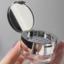 Makeup Organizer Portable Empty Loose Powder Container Refillable Cosmetic Sifter Box With Built In Mirror Travel Compact Makeup Case Ideal Gift For Girls Initial Name Balck 26 Letters Pattern - Silver - View 4