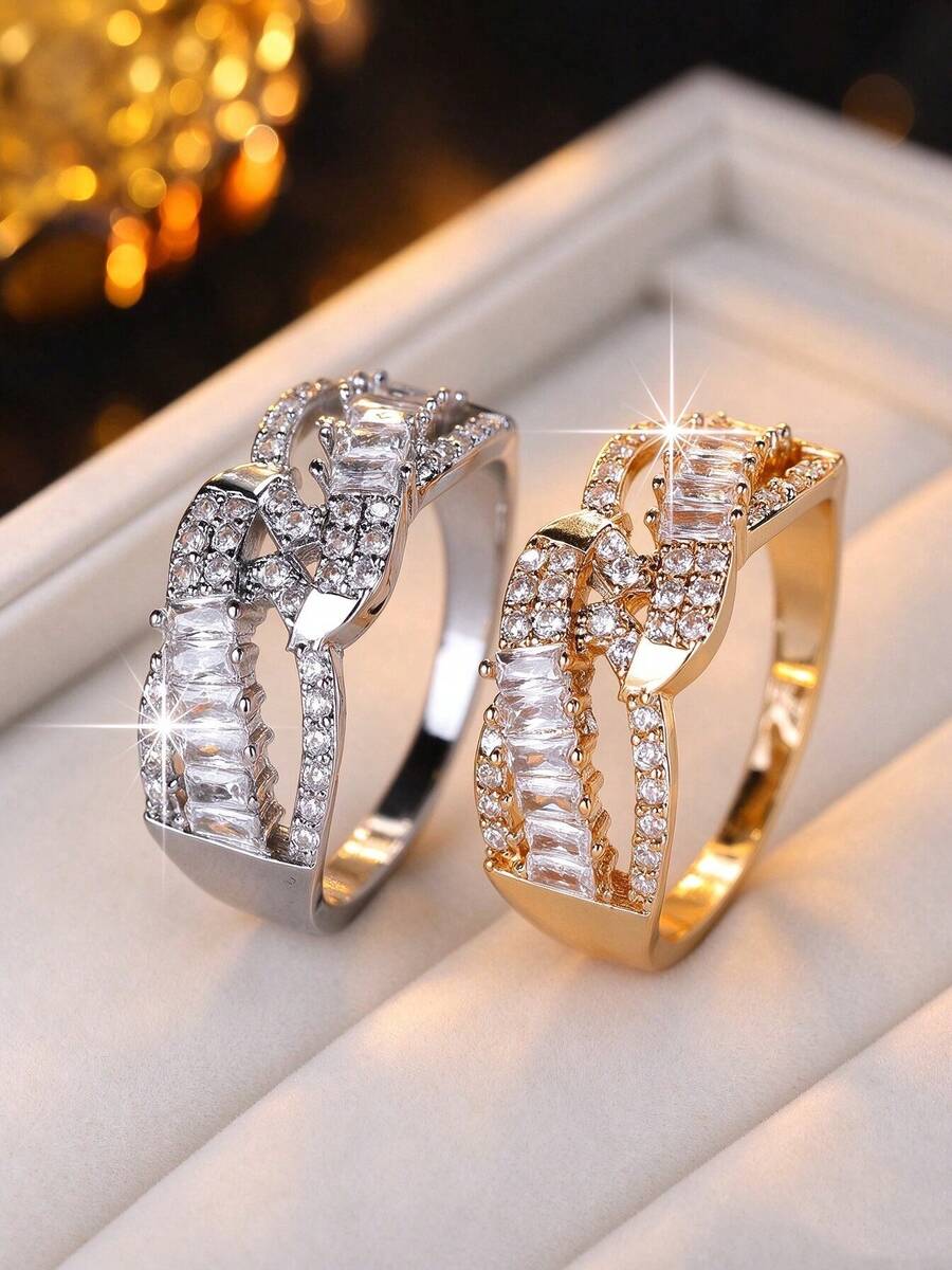1pc Intertwined Design Ring, Fully Paved With Sparkling Rhinestones ...