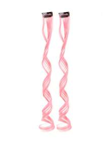 2pcs Pink Clip-On Curly Wavy Hair Extensions, Synthetic Fiber Hair Pieces Suitable For Daily Wear, Princess Party, Festival, Y2K Style Hair Accessories,Halloween Costume And Cosplay - Multicolor - View 15