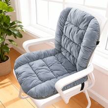 1pc Grey Thickened Integrated Backrest Seat Cushion, Solid Color Quilted Chair Pad, Suitable For Office Chair, Computer Chair And Home Seating, Chair Not Included - Light Grey - View 8