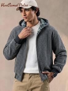 Vancamel Pulse Men's Solid Color Hooded Jacket, Versatile Outdoor Hiking Climbing Warm Sports Coat - Grey - View 2