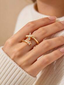 1 Pc Fashion Cubic Zirconia Turtle Ring For Women Gold Color Geometric Ring Summer Ocean Series Beach Party Jewelry Gift - Multicolor - View 7