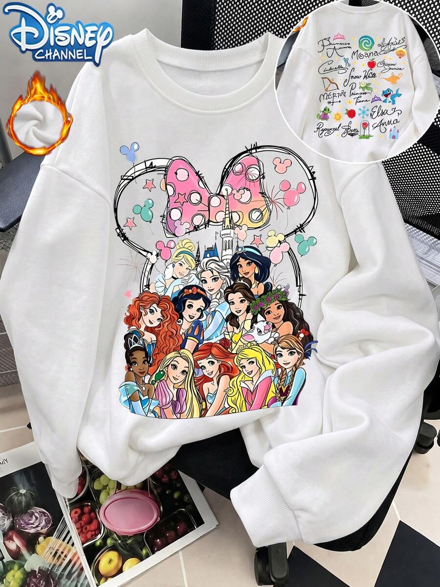 Start Women's Fun Disney Princess Print Loose Crew Neck Sweatshirt ...