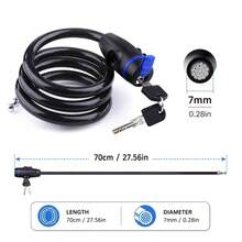 1pc Bicycle Lock, Includes 1 Key Ring And 2 Keys, 24.8 Inches Long, Coated Steel Cable Portable Fixed Lock, Suitable For Electric Bikes, Mountain Bikes And Regular Bicycles, Anti-Theft Steel Cable Chain Padlock - Multicolor - View 3