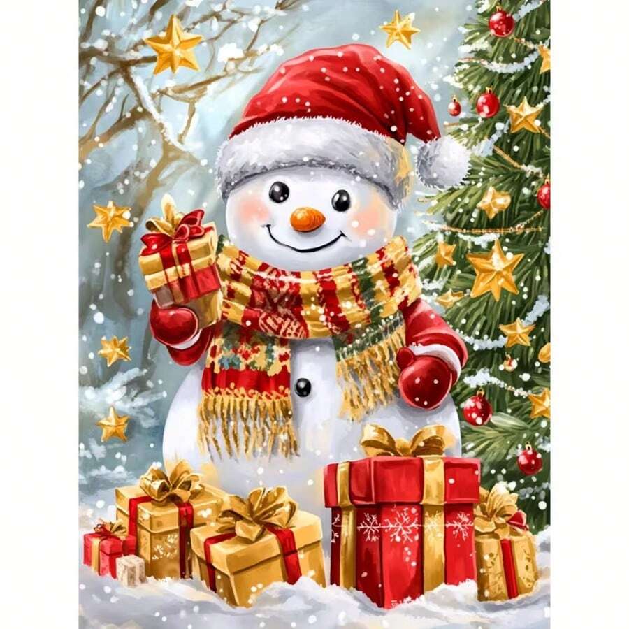1PC DIY 5D Diamond Painting Kit Christmas Snowman Pattern - Round Full Diamond Art Mosaic Craft, Home Wall Decor, Unframed - No Frame - View 1