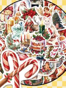 100pcs Retro Christmas PVC Stickers-Perfect For Diaries, Notebooks, Scrapbooks, Photo Albums, And More. These Cool, Artistic Stickers Are Ideal For Parties, Giveaways, Rewards, And Holiday Gifts. - A - View 5