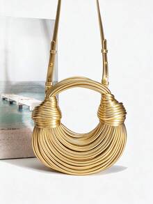 Women's Evening Handbag Hobo Bag Solid Color Metallic Faux Leather ...