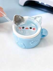 1pc 3-In-1 Cat-Shaped Nail Art Palette & Brush Cleaning Cup, Cute Cartoon Mini Pen Holder, Multi-Function Storage Box For Nail Rhinestones And Pearls, DIY Nail Art Tools For Beginners, Back To School Home And Nail Salon Supplies - Multicolor - View 2