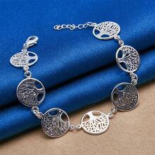 1pc 925 Silver-Plated 8-Inch Exquisite Multi-Piece Tree Round Disc Bracelet – Stylish Women's Wedding Jewelry & Party Gift - Silver - View 6