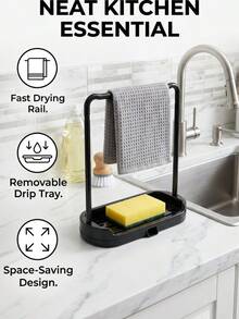 Rak Organizer Wastafel Dapur dengan Gantungan Lap Piring dan Baki Penampung Air, Tempat Spons Hitam untuk Meja Dapur, Rak Pengering Lap Piring untuk Pengorganisasian Dapur, Rak Pengering Lap Piring Plastik dengan Baki Penampung Air, Organizer Wastafel Dapur dan Rak Spons Dua Lapis, Rak Penyimpanan Meja Dapur untuk Lap Piring dan Penyimpanan Dapur Kecil, Juga Cocok untuk Penyimpanan, Dekorasi Taman Luar Ruangan, Dekorasi Kipas Angin, Dekorasi Ruangan - MultiWarna - View 6