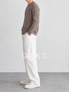 GRKC كارديجان رجالي بياقة طاقم وأزرار أمامية من الصوف المحبوك، أكمام طويلة وأكتاف منسدلة، ملابس علوية محبوكة كاجوال حضرية للطبقات، خريف/شتاء - كاكي - مشاهدة 4