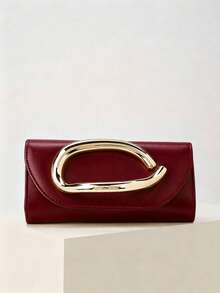 REMANLAND Vintage Solid Color Clutch, Versatile Mini Wallet, Fashion Handbag, Suitable For Weddings, Parties, Evenings, Dinners And Other Occasions - Burgundy - View 9