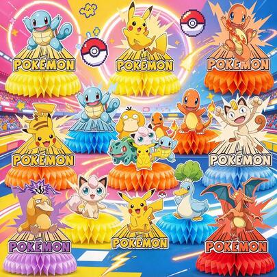 1set/9pcs Cartoon Character Honeycomb Centerpieces, 3D Double-Sided Tabletop, Paper Party Table Decorations, Birthday, Game Night, Holiday Party Theme Party Supplies, Photo Booth Props, Indoor Party Easy Assembly Tabletop Decorations, Event Tabletop Decorations