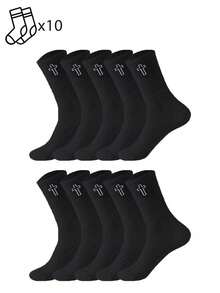1/5/10/20 Pairs Men's Cross Pattern Mid-Calf Socks, Simple Versatile, Waist Striped Anti-Slip Shock-Absorbing, Comfortable And Soft - Black and White - View 17