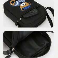 Pointer jumping Crossbody Bag Student Bag 3D Embroidered Bear Large Capacity Bag New Fashion Shoulder Suitable For Daily Commute And Outing Use, Unisex - Black - View 6